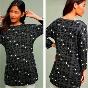 Field flower Anthropologie green floral pullover sweater knot top long sleeve S